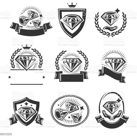 다이아몬드 레이블 및 요소 세트 컬렉션 아이콘 다이아몬드입니다 벡터 개체 그룹에 대한 스톡 벡터 아트 및 기타 이미지 개체