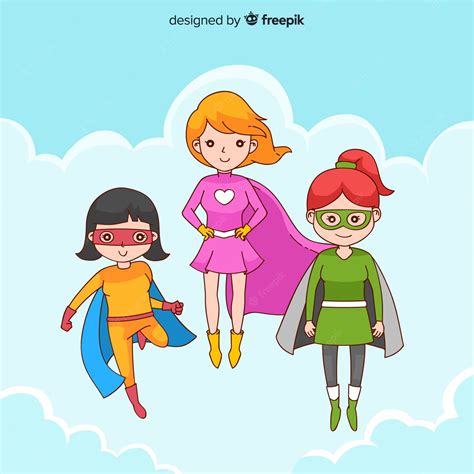 Free Vector Set Of Female Superhero Characters In Cartoon Style