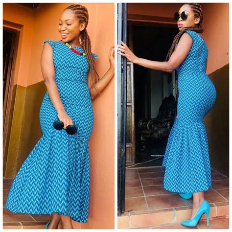 beautiful blue sleeveless shweshwe peplum dress african 4