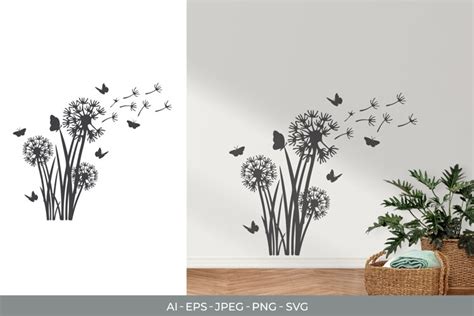 Dandelion With Blowing Spores And Butterfly Wall Decal