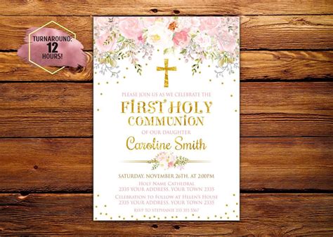 First Holy Communion Invitation Girl First Communion Etsy