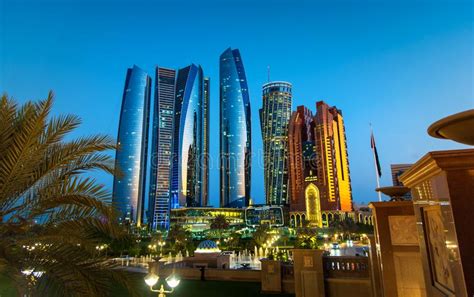 Skyscrapers In Abu Dhabi At Night Stock Photo Image Of