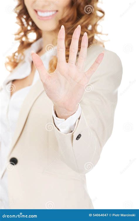 Businesswoman Showing Hand To Camera Stock Image Image Of Attractive