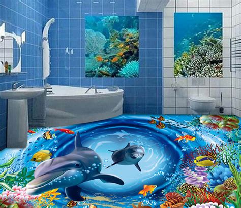 3d Beautiful Dolphins 216 Floor Mural Self Adhesive Sticker Bathroom N