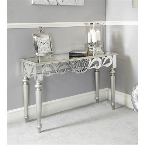 Silver Designed Cut Glass Mirror Console Table With Wooden Designer
