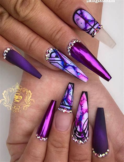 Nail Matte Coffin Purple Purple Nail Designs Purple Acrylic Nails