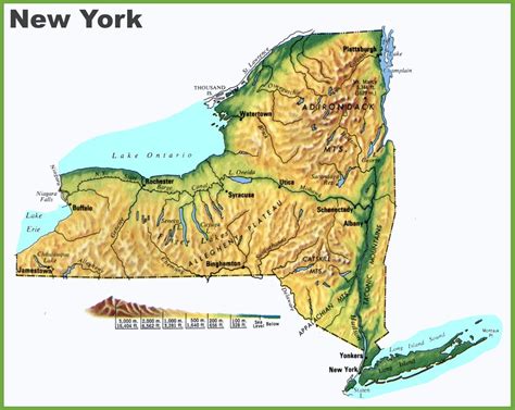 New York Physical Map Map Of New York New York Yonkers New York