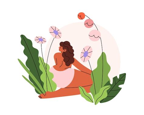 Cuerpo de mujer desnuda en flores plantas hembra en unidad armonía