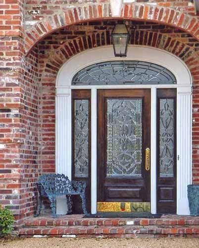 Leaded Glass Front Door With Arch Top Transom And