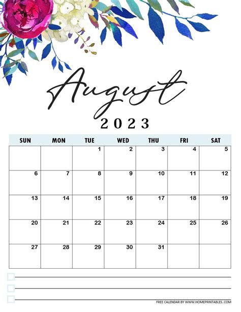 Best Free Printable Calendar 2023 In Beautiful Florals