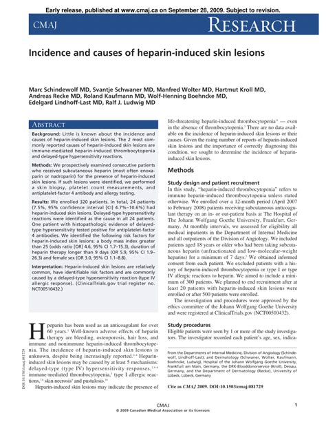 Pdf Incidence And Causes Of Heparin Induced Skin Lesions