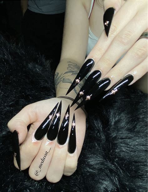 Long Black Nails Long Stiletto Nails Black Acrylic Nails Punk Nails Sharp Nails Gothic