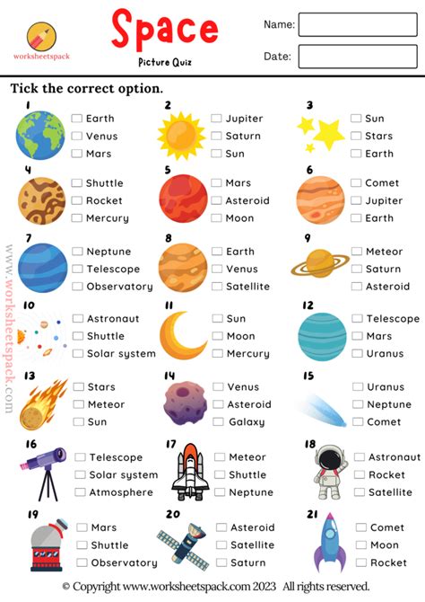 Solar System Quiz For Esl Worksheetspack