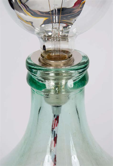 19th Century Handmade Light Blue French Demijohn Glass Bottle Table Floor Lamp For Sale At 1stdibs