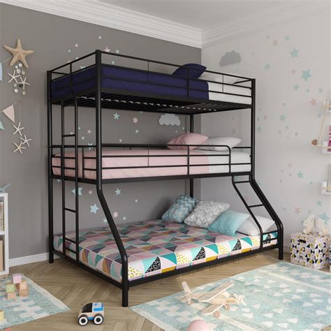 Dhp Metal Triple Twin Over Twinfull Bunk Bed Black