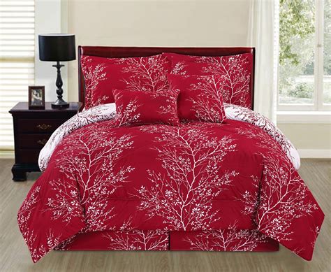 New Full Queen King Bed Red White Nature Trees Xmas Reversible 6pc