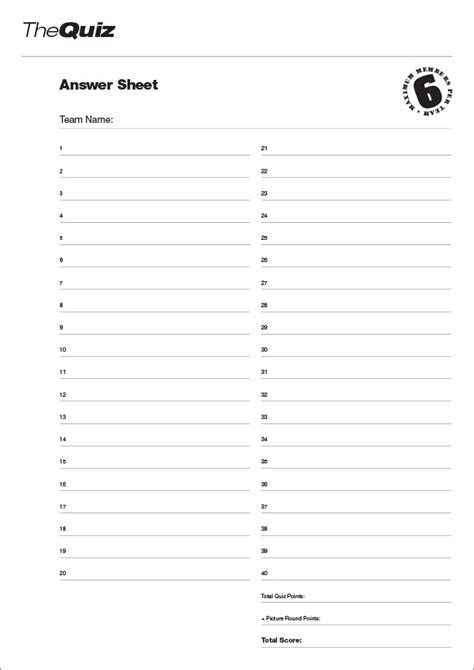 Printable Quiz Answer Sheet Template Free Printable Templates