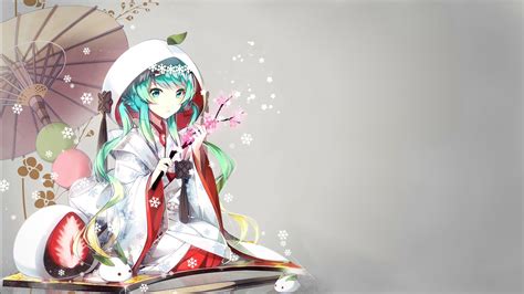 Anime Girls Hatsune Miku Vocaloid Traditional Clothing Yuki Miku