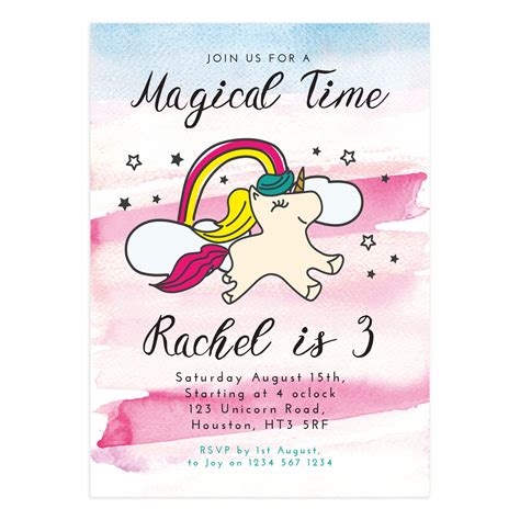 unicorn birthday party invitation 5x7 mockaroon