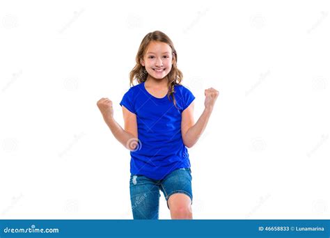 Excited Winner Expression Kid Girl Hands Gesture Stock Photo Image