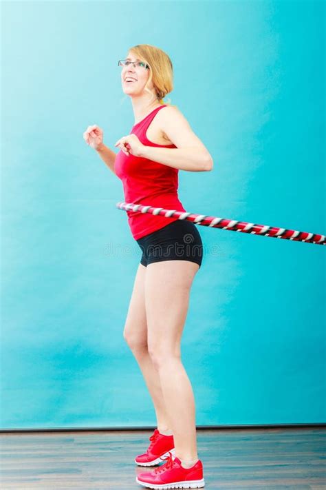 Fit Woman With Hula Hoop Doing Exercise Stock Photo Image Of Weight