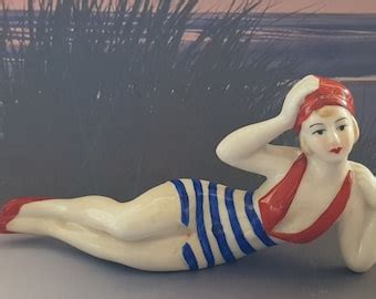 Art Deco S Style Porcelain Bathing Beauty Figurine Pin Cushion Doll Etsy