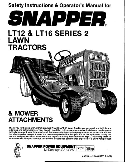 Snapper Lt16 Series 2 Safety Instructions And Operators Manual Pdf