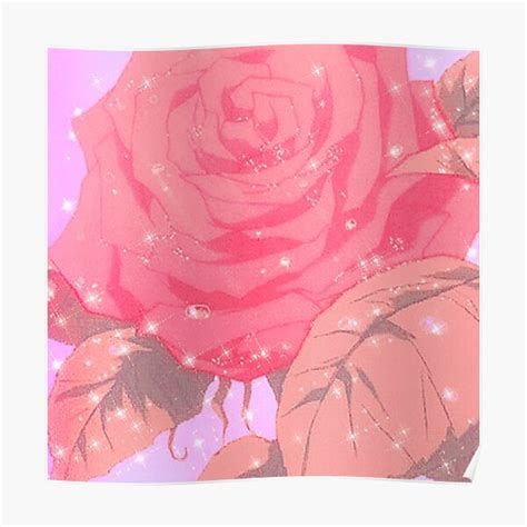 Rose Flower Lofi Anime Glitter Aesthetic Poster For Sale By
