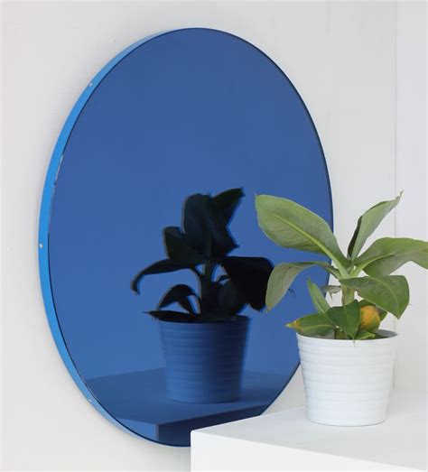 Orbis Round Blue Tinted Contemporary Mirror With Blue Frame Tinted