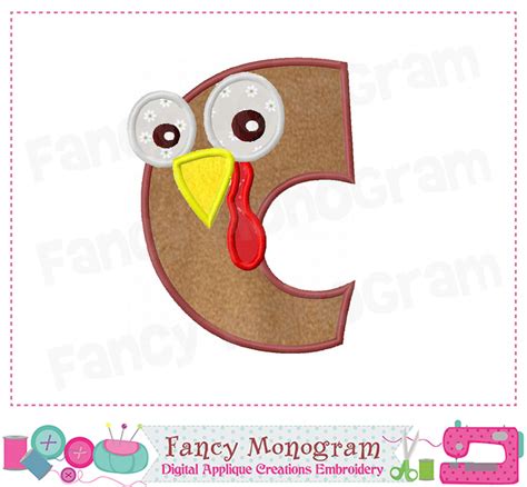 Turkey Alphabet Applique Thanksgiving Monograms Embroidery Etsy