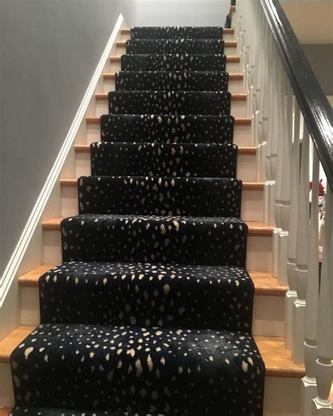 Ideal for areas with heavy foot traffic. Stark Antelope on navy. So fab👠 | Stair runner, Stair runner carpet, Tiny house stairs