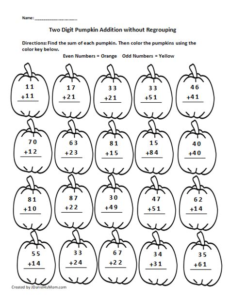Pumpkin Worksheets That Focus On Two Digit Addition Math Addition