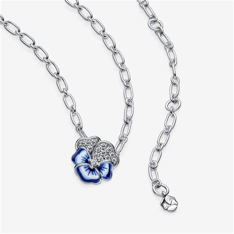 Blue Pansy Flower Pendant Necklace Sterling Silver Pandora Us