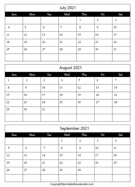 The blank printable july 2021 calendars will help you to organize your time and plan number of important events and meetings in the month of july. July August September Blank 2021 Calendar | Printable The Calendar