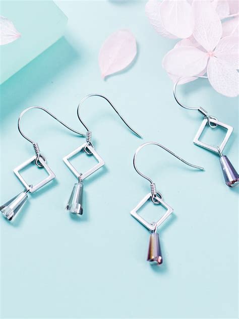 Sterling Silver Imitate Crystal Geometric Minimalist Hook Earring