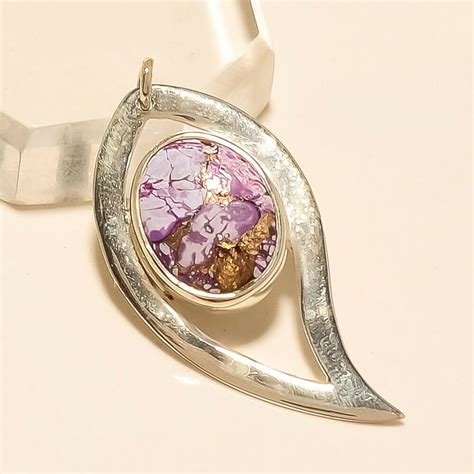 Natural Mexican Copper Purple Turquoise Pendant 925 Sterling Silver