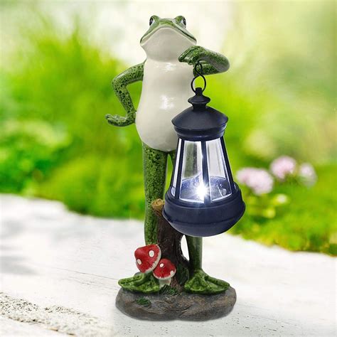 Goodeco Solar Garden Statue Of Frog Figurine With Solar Lantern Outdoor