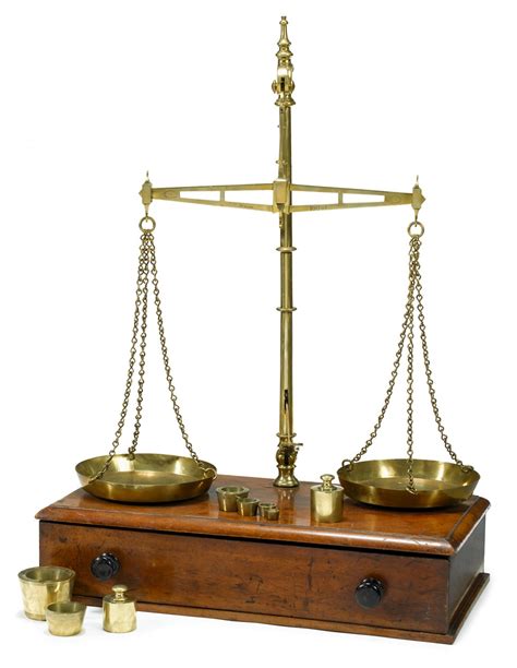 Lot 1227 English Brass Balance Scale On Mahogany