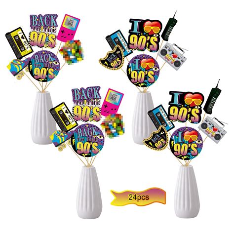 24 Pieces 90s Party Decorations 1990s Centerpiece Sticks Party Supplies 90s Throwback Themed
