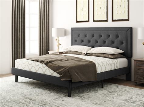 Amolife Full Size Fabric Platform Bed With Button Tufted Upholstered