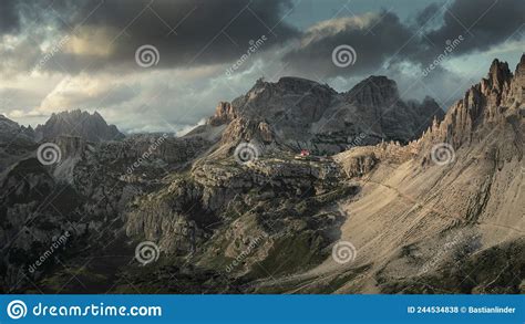 Rifugio Three Peaks Hut With Sasso Di Sesto Summit And Rocca Dei
