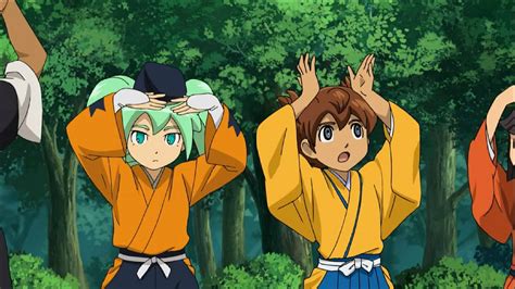 Three Anime Characters Are Standing In Front Of Trees And One Is