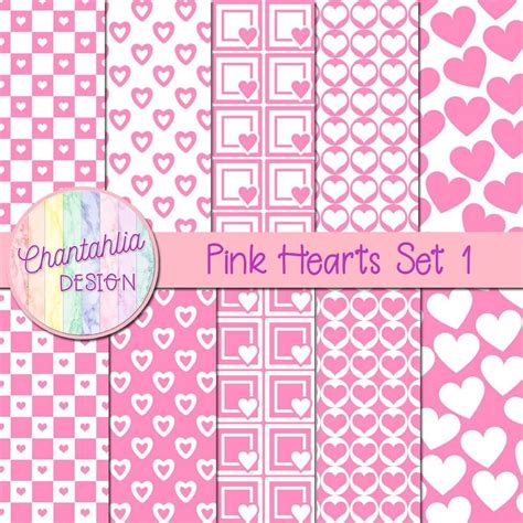 Pink Hearts Digital Paper Set 1