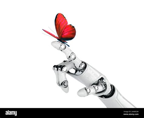 Robot Cyborg Hand And Butterfly 3d Render Stock Photo Alamy