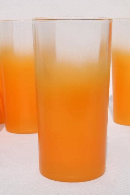 Blendo Orange Fade Frosted Glass Pitcher And Drinking Glasses Vintage