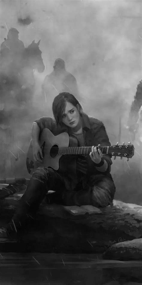 1080x2160 Ellie The Last Of Us Part 2 Guitar Monochrome One Plus 5t