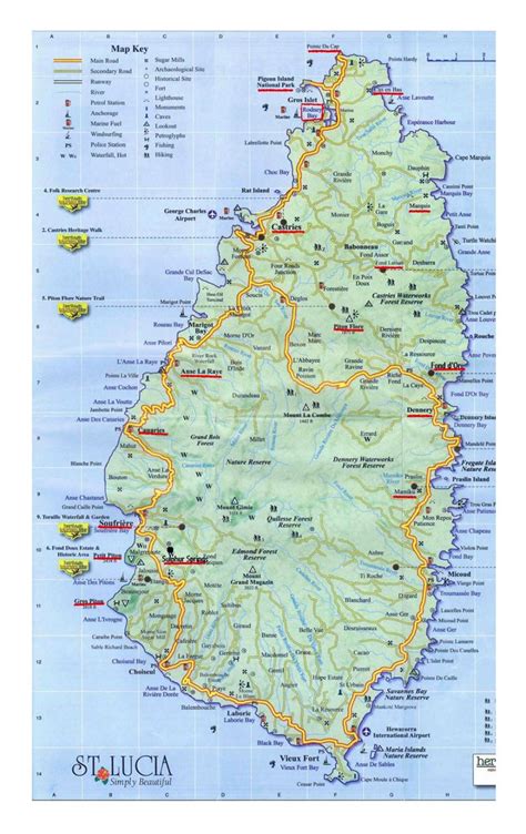 St Lucia Travel Map Travel Map Of St Lucia St Lucia Card Map In