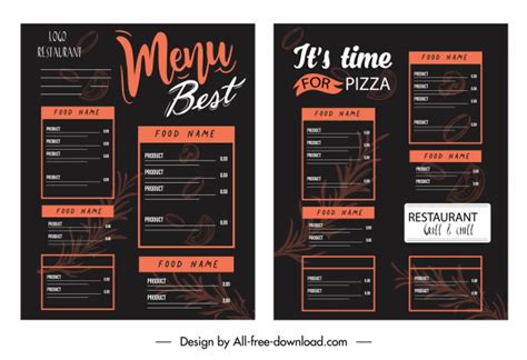 Template Menu Dekorasi Hitam Gelap Desain Klasik-vektor Misc-vektor