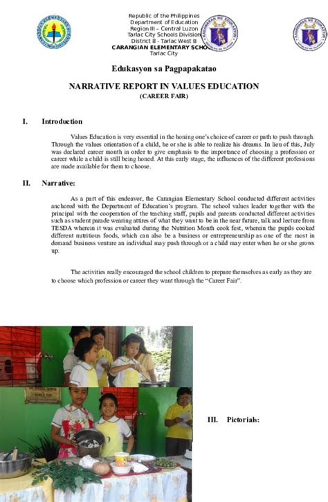 Doc Edukasyon Sa Pagpapakatao Narrative Report In Values Education