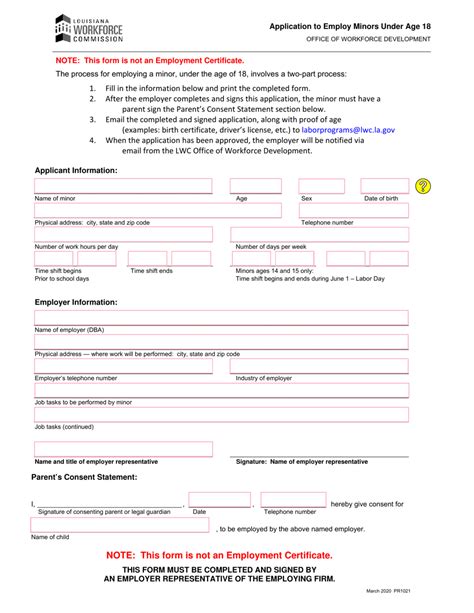 Louisiana Application To Employ Minors Under Age 18 Fill Out Sign